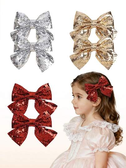 2 piezas Pinzas para el cabello con lazo de lentejuelas para niñas, elegantes y de moda, pasadores con lazo brillante, accesorios para el cabello