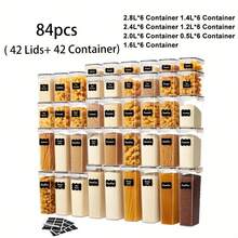 12/24/48/84pcs Air-Tight Crisper With Lid, Label And Marker, Plastic Kitchen Pantry Storage Container For Sugar, Flour And Baking Supplies, Kitchen Supplies, To Keep Food Fresh And Organized(6/12/24/84Jars +6/12/24/84 LIDS) - 84件(42個罐子+42個蓋子) - 查看 12