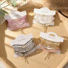 7-Piece Bohemian Vacation-Style Cross Bowknot Crystal Bead Bracelet Set, Suitable For Ladies To Wear During Vacations And Music Festivals - Multicolor 2 - View 13