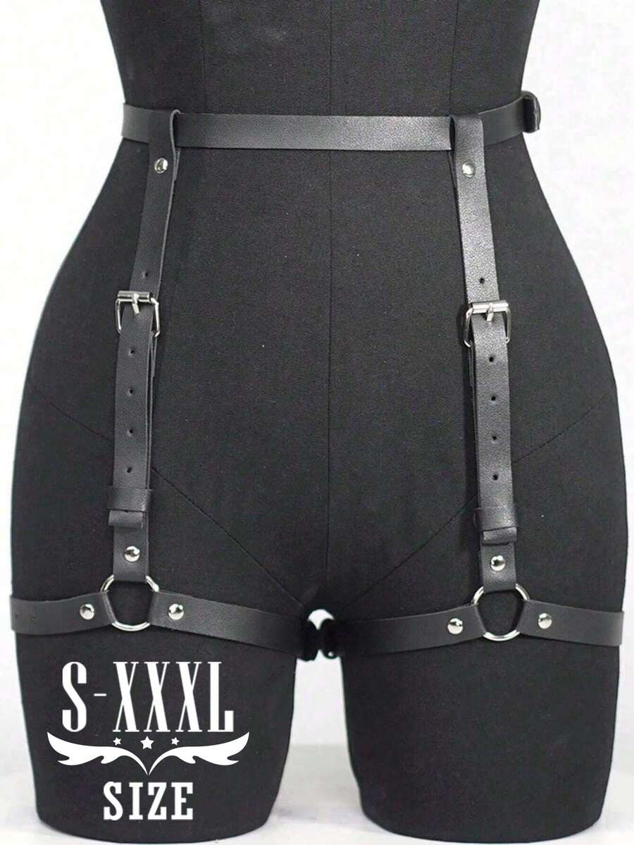 Womens Plus Size Belt, Punk PU Leather Thigh Harness, Pu Leather Garter Belt, Unisex Bottom Harness, Plus Size Waist Harness, Rave Outfit Leg Harness, Women Sexy Lingeries Accessoreis. - màu đen - Xem 1