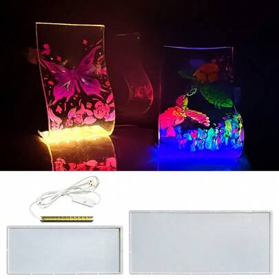 Epoxy Resin Silicone Mold Kit For Making Flowing Light Lamps, Creative Artistic Atmosphere Desk Lamp Casting Mold, For Specimen Collection, Photo Frames And Lighting Fixtures