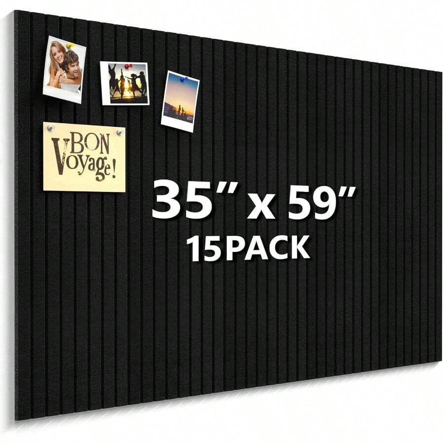 Black Felt Board 59" X 36", Large Cork Board For Wall, Felt Wall Tiles 15 Pack, Bulletin Boards For Office, Home, Wall Decor, Pin Boards For Walls - Default - View 1