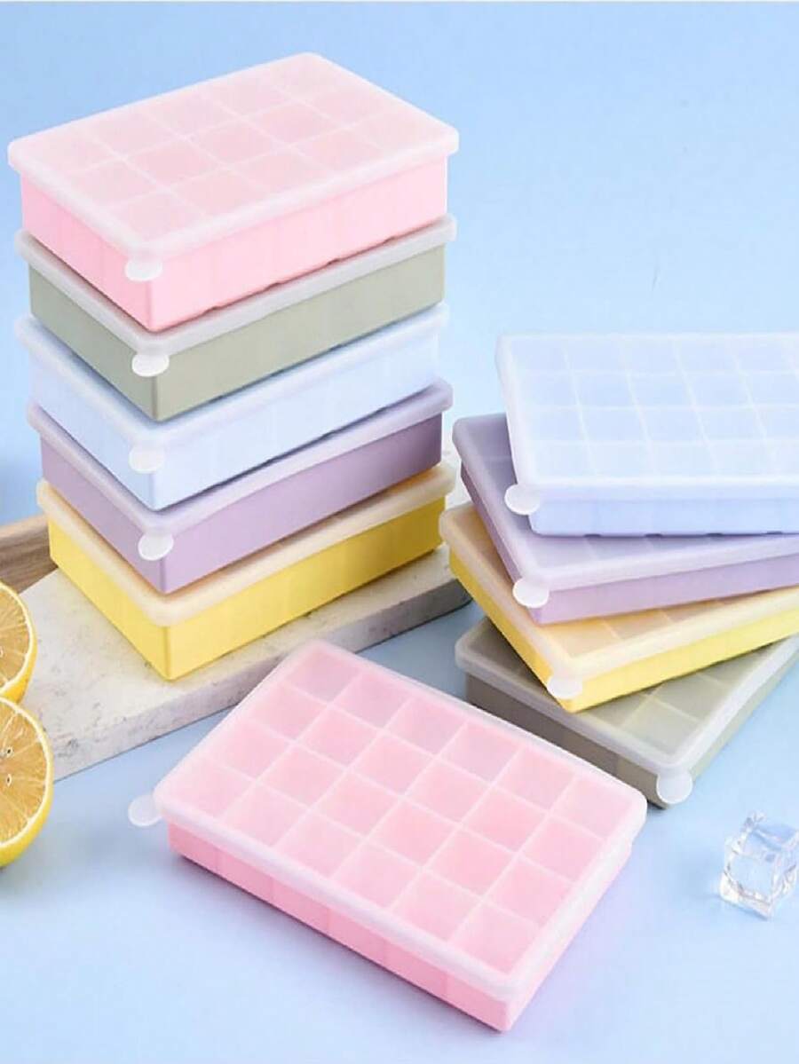 1-Piece Flexible Silicone 24-Cube Ice Tray With Lid, Summer Cooling Essential Blue Kitchen Gadget For Fast Freezing & Easy Release, Ideal For Home Use, Backyard BBQs, Pool Parties, Family Gatherings, Office Pantry & Daily Drinks - Must-Have For Home Cooks, Hosts, Cocktail Lovers & Students - Màu xanh nhạt - Xem 1