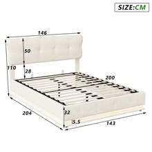 MISNODE Double Bed 140x190/140x200/160x200 Cm, Hydraulic Bed With Slatted Base, Children's Bed, Upholstered Bed, Youth Bed With Storage, Beige, Velvet, Suitable For Adults And Teenagers - 米色 - 查看 8