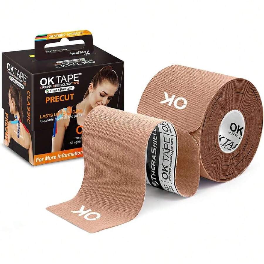 Kinesiology Tape 10 Inches Precut, 20 Strips, Cotton Elastic Athletic Tape Latex Free, 2in X 16ft, Beige,39960993 - 米色 - 查看 1