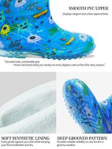 女士中筒靴，可爱卡通图案，雪地靴，带可拆卸羊毛饰边，休闲日常鞋款 - 淺藍色 - 查看 5