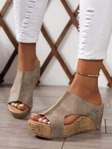 Women's Retro Thick-Soled Wedge Sandals, Suitable For Summer Leisure Vacation Wear - 灰色 - 查看 4