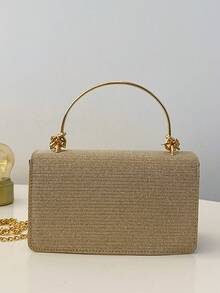 Bolso de mano de metal para mujer, bolso cuadrado pequeño de cadena cruzada brillante y de moda para fiestas y reuniones - Dorado - Ver 5