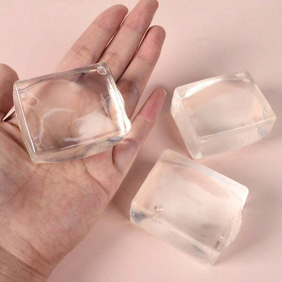 1 pieza Juguete de estrés en forma de cubo de hielo transparente de azúcar de malta, pelota de tofu rectangular de rebote lento - Regalo perfecto para cumpleaños, vacaciones, Navidad, Día de San Valentín, Pascua