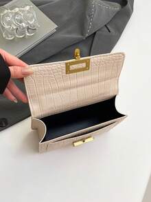 1pc Women's New Fashion Vintage One Shoulder Bag, Metal Chain Lightweight Crossbody Bag, PU Material, Casual Flap Square Bag, Crocodile Skin Bag, Girl Shopping Bag, Suitable For Women's Daily Commute, Compact And Portable - White - View 8