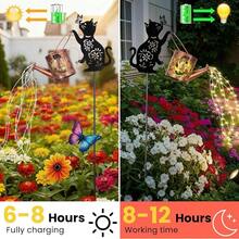 Solar Watering Can Lights,Outdoor Hanging Solar Lights Lantern,Cat Lover Gifts For Mom Women Birthday Mother's Day,Garden Waterproof Garden Decor Patio Yard Pathway Backyard (Cat-Solarlight) - 黑貓 - 查看 5