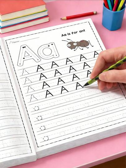 1/2/4pcs 32-Page ABC Letter Tracing Workbook Notebook | Suitable For Preschool And Kindergarten ABC Letter Practice | Fun Early Writing Practice Notebook With Drawing Pages, Practice Book, Magic Words, Great Gift And Practical Durable English Writing Notebook, Ideal For Back To School Season