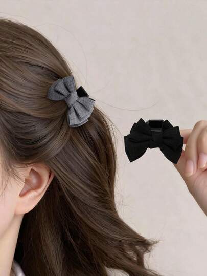 2pcs Women's New Cute Small Bow Clip, Side Notch Clip, Hair Clip, Small Clip, Forehead Hair Clip, Hair Clip, Headband, Hair Accessory
