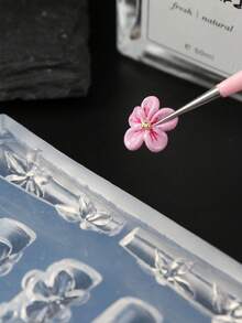 1pc Blooming Camellia, Orchid, Lily Flower Nail Art Carving Mold, High Transparency Silicone 5-Petal Flower Nail Gel Printing Mold, Nail Art Tool For Spring & Summer - Clear - View 2