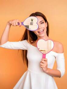 18pcs Heart-Shaped Travel Hand Mirror Set, Portable & Cute With Handle, Compact Size, Can Be Used As Makeup Mirror. Set Includes 6 Heart-Shaped Mirrors, 6 Organza Bags, And 6 Thank You Cards, Suitable For Princess Theme Parties, Bridal Showers, Weddings, Anniversaries, Etc. - Multicolor - View 7
