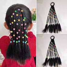 Children's Short Ponytail Wig With Colored Beads Hand Woven Braid Hair Accessory For Kids - Multicolor - View 2