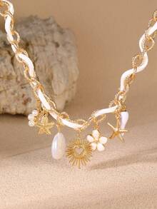 1件 女孩花朵、珍珠、海星沙滩/海洋主题珍珠海星吊坠项链 - 彩色 - 查看 1