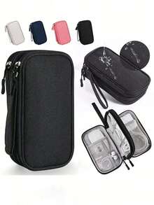 1 pieza Bolsa de almacenamiento de nailon multifuncional, organizador de cables digitales, bolsa organizadora de accesorios electrónicos portátiles, adecuada para disco duro externo, batería portátil, auriculares y cargadores, fundas de teléfono, auriculares inalámbricos, auriculares Bluetooth, auriculares supraaurales, auriculares, adecuada para uso empresarial, viajes, escuela, universidad, oficina, útiles escolares, esenciales de vuelta a la escuela - Multicolor - Ver 4