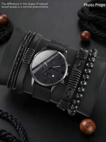 1 Set Orologio da Uomo, include 1 Orologio Casual Sportivo Stile Industriale Rotondo al Quarzo con Funzione Calendario, abbinato a Cinturino in Pelle Intrecciata Stile Punk, adatto per Uso Quotidiano, Regalo di Compleanno, Feste e Raduni, Idea Regalo Perfetta per Te o i Tuoi Amici. Senza Confezione Regalo. - nero - Visualizzare 3