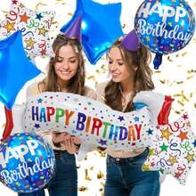 Kit de Globos para Fiesta de Cumpleaños, Globos con Diseño de Estrellas y Confeti, 7 Piezas, Tema Azul y Blanco para Celebración y Fiesta(default) - Multicolor - Ver 6