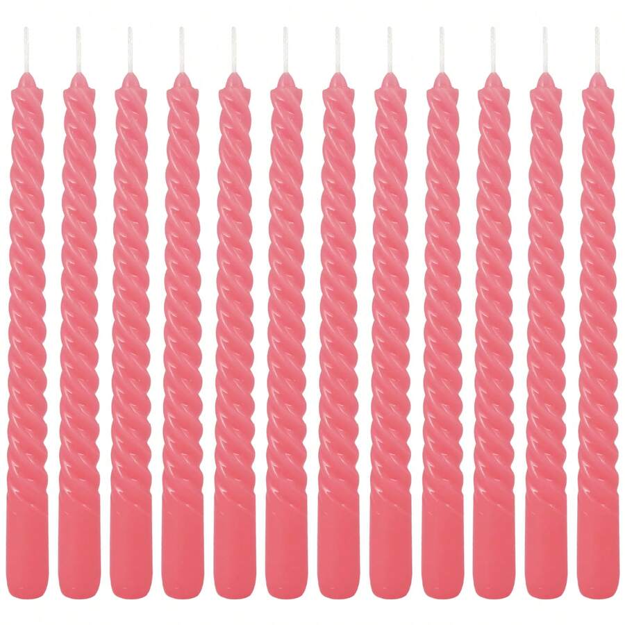 12 Pieces Of 10 Inch Spiral Wax, Non Dripping, Smoke-Free, Odorless, Suitable For Families, Weddings, Parties, Seasonal Celebrations, Emergencies, And Home Decor. Multiple Colors To Choose From, Lovers Can Save And Create A Romantic Atmosphere. - 粉色 - 查看 1