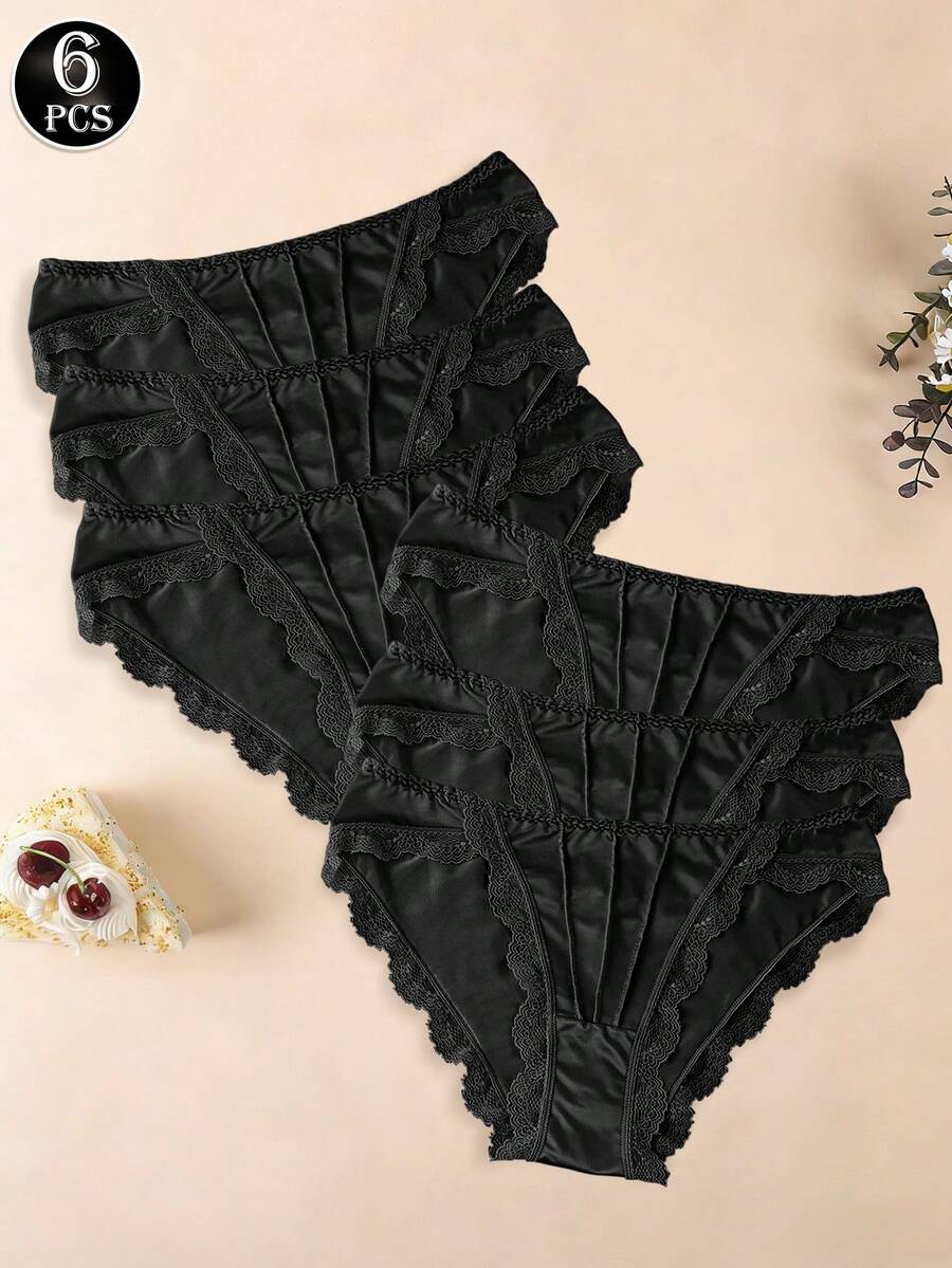 6 chiếc quần lót dây đen, thời trang và gợi cảm dành cho nữ, chất liệu ren không đường may và thoải mái. - màu đen - Xem 1