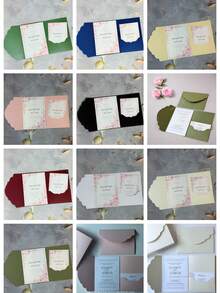 20pcs Tri-Fold Pocket Wedding Invitation Envelopes, Engagement 15th Anniversary Birthday Christening Minimalist Invitation Envelopes, DIY Invitations, 5*7 Inch Invitations, Pocket Invitations, Customized Invitations, Innovative Envelope Design, Wedding Cards, Customized Wedding Cards - Set - View 10