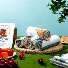 6条露营主题厨房毛巾，超强吸水厨房抹布，擦碗布，清洁抹布，柔软耐用材质，可机洗，多用途装饰，生日礼物，送给家人和朋友的礼物，适用于烹饪、烘焙、清洁、浴室、桌面装饰 - 完美的家居装饰之选。 - 彩色 - 查看 6