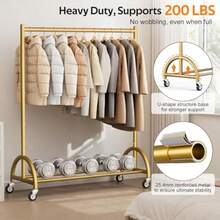 MISSLO - Perchero de ropa resistente con ruedas para colgar ropa abrigos ropa vestido - Dorado - Ver 1