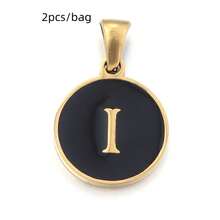 2pcs/Pack Stainless Steel Single-Sided Round English Letter Pendant, Fashionable Minimalist English Letter Pendant Necklace Accessory, DIY Jewelry Making Pendant - Black - View 14