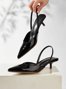 Giày cao gót quai hậu độc đáo, thanh lịch dành cho nữ năm 2024 (phần mũi giày khoét không đối xứng) - màu đen - Xem 2