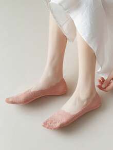 5/10 Pairs Women's Summer Thin Anti-Slip Lace Diamond Shaped Invisible Liner Socks - Multicolor - View 5