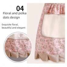 1pc Women Kitchen Apron, Wipe-Clean Homewear Fashion Princess Cooking Apron Ditsy Floral Pattern Bib Apron, Oil/Stain Resistant Princess Dress Style
