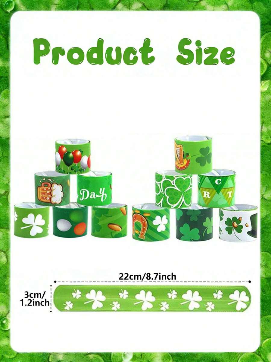 24 Stücke St. Patricks Day Slap Armbänder, grüne Kleeblatt Hut Bier Slap Bänder irische Klee Armbänder Snap Armbänder für Jungen Mädchen Frauen, St. Patricks Party Zubehör, St. Patricks Day Dekorationen, für irisches Festival St. Paddys Day Party Dekorationen, Glücksklee, großer Umzug, Party, St. Patricks Day Feier Veranstaltung - Verschiedenfarbig - Übersicht 1