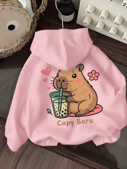 1pc Tween Girls Casual Printed Pullover Sweatshirt, Thermal Lined, Long Sleeve, Autumn/Winter Student Clothing