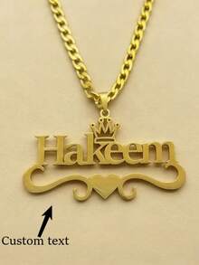 Customized Name Crown Heart Necklace, Personalized Nameplate Pendant Necklace On Cuban Chain, Suitable For Daily Wear All Year Round, Best Gift For Family And Friends - Multicolor - View 2