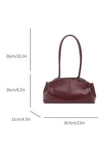 1个新款纯色法棍包，PU材质，双提手，拉链封口，大容量时尚女士单肩包，适合日常使用、购物和约会。 - 酒紅色 - 查看 8