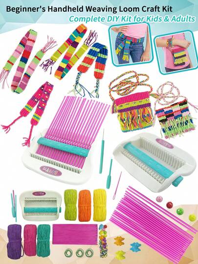 Scarf, Shoulder Bag, And Hat Hand-Held Crochet Knitting Machine Set With Six-Color Yarn, Fashion Scarf DIY Craft Kit Tools For Teen And Adult Girls, Beginner Knitted Scarf Making For Boys And Girls, Hat Knitting, Backpack Knitting, Beginner Clothing Knitting Teaching Tools, Hand Sewing Starter Kit