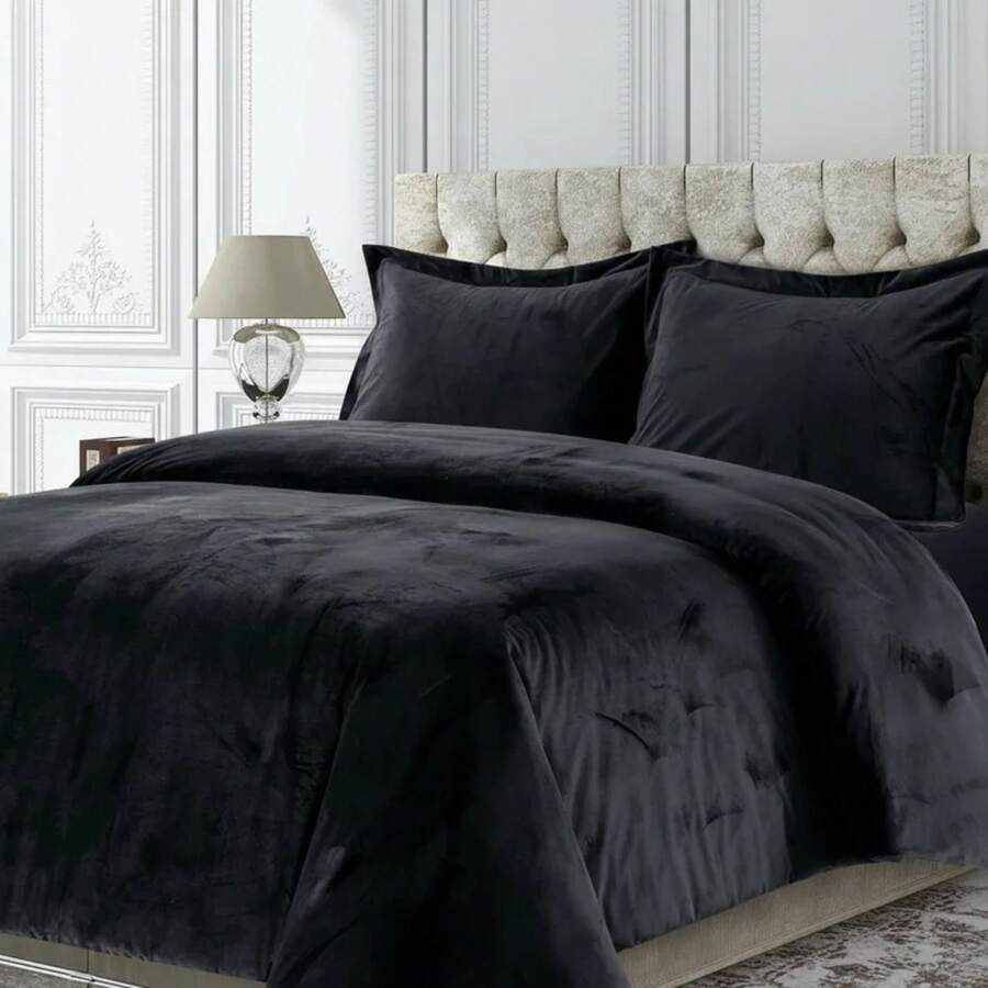 Pack Cobertor Everest Aborregado Color Liso + Sabana Combinable MATRIMONIAL - Negro - Ver 1