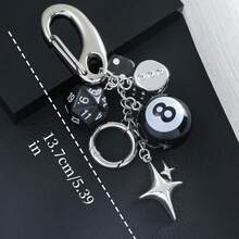 Handmade Y2K Style Destiny Dice Keychain With 8 Ball Pendant - Unisex Subculture Bag Charm & Fashion Accessory Cross - 彩色 - 查看 3