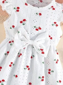 2件套女婴可爱樱桃印花休闲连衣裙套装 - 紅色 - 查看 8