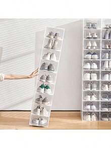12 piezas/Set, 4 piezas/Set Cajas de almacenamiento apilables transparentes para zapatos, estantes plegables ahorradores de espacio, contenedores para zapatos deportivos, estantes de alta calidad para zapatos, cajas para zapatos - Multicolor - Ver 4