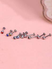 5pcs Crystal Ball Shape Lip/Ear Studs, Shiny Cute Rhinestone Ball Stainless Steel Piercing Body Jewelry - Multicolor - View 11