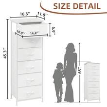 Somdot Tall Dresser For Bedroom With Side Pockets, 6 Drawer Storage Organizer Chest Of Drawers With Fabric Bins For Closet Bedside Nursery Living Room Entryway Hallway,White Leather - 白皮革 - 查看 2