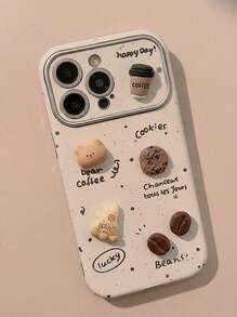 POKOJA LAND 1 件 Gucadi 泼漆 3D 咖啡熊皮革手机壳适用于 Apple 16/15/14/13/12/11 系列，可爱卡通卡哇伊大窗口防震手机保护套防水防摔防刮 - 白色 - 查看 3