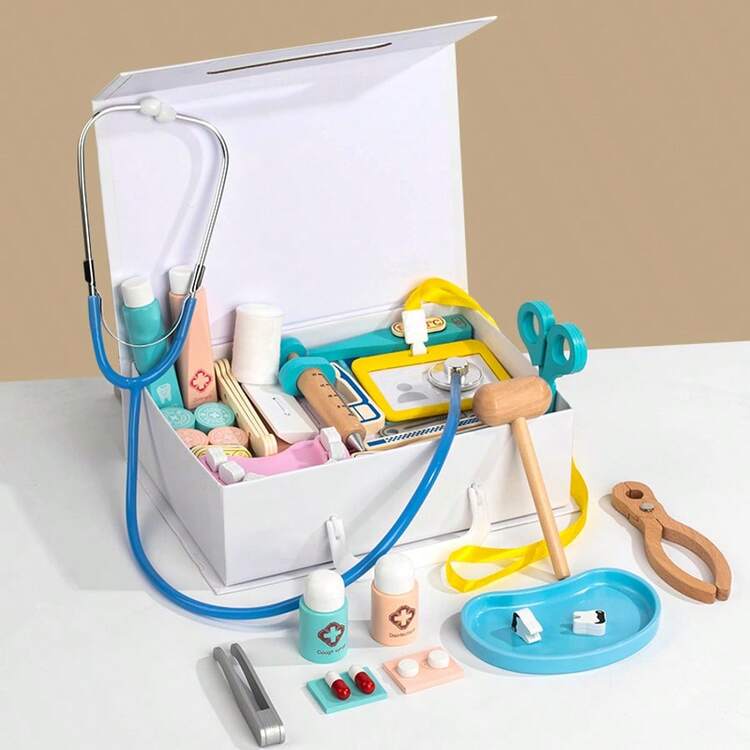 Children's Wooden Realistic Doctor Toy Set, Children's Doctor & Nurse Roleplay Toys, Children's Interactive Play Toys, Early Educational Toys - Multicolor - View 9