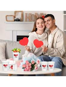 25/50个红色爱心纸杯，加厚一次性8盎司纸杯，适用于派对、婚礼、周年纪念、节日、浪漫场合、家庭聚会、生日等。 - 彩色 - 查看 10