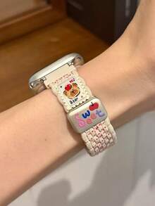 1pc Fashionable Cute Bear Thin Nylon Watch Band, Compatible With Apple Watch Series 11/10/9/8/7/6/SE/5/4/3/2/1/Ultra/2, Adjustable Knitted Band With Magnetic Clasp For Women/Girls, Fits 46mm/42mm/49mm/45mm/40mm/42mm/44mm/38mm , Great Gift For Girls - Apricot - View 8