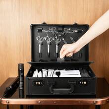 Portable Barber Travel Carrying Case, Large Capacity Organizer For Clippers, Scissors, Combs & Styling Tools, Metal Corner Design, Double Password Buckle, Ergonomic Handle - Black - View 5