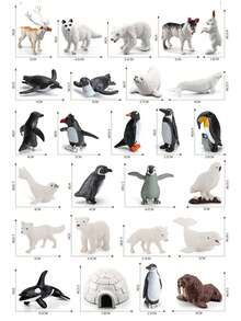 10件/11件/18件/20件/26件套北极动物世界模型套装，逼真的企鹅、北极熊、海象、白鲸模型，儿童动物玩具，适合男孩女孩，益智生日礼物 - 白色 - 查看 12